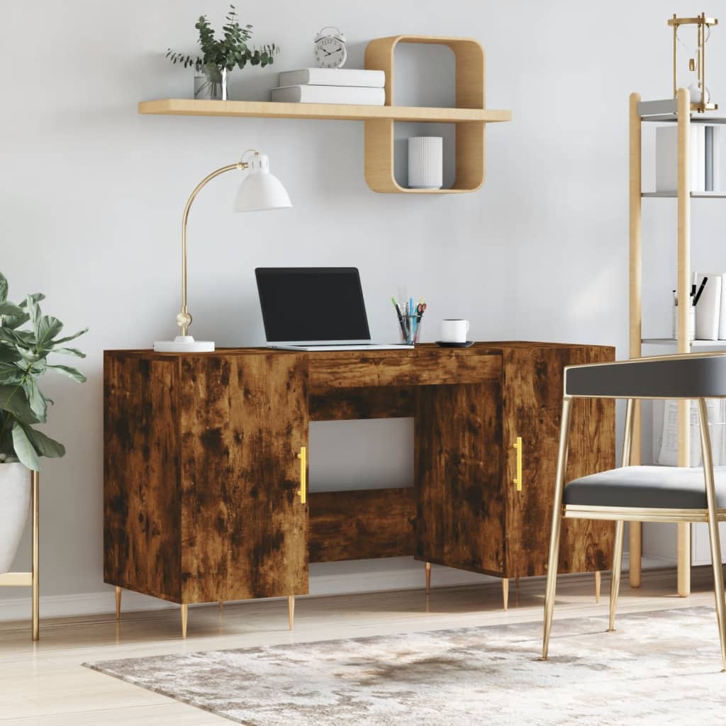 Scrivania Rovere Fumo 140x50x75 Cm In Legno Multistrato