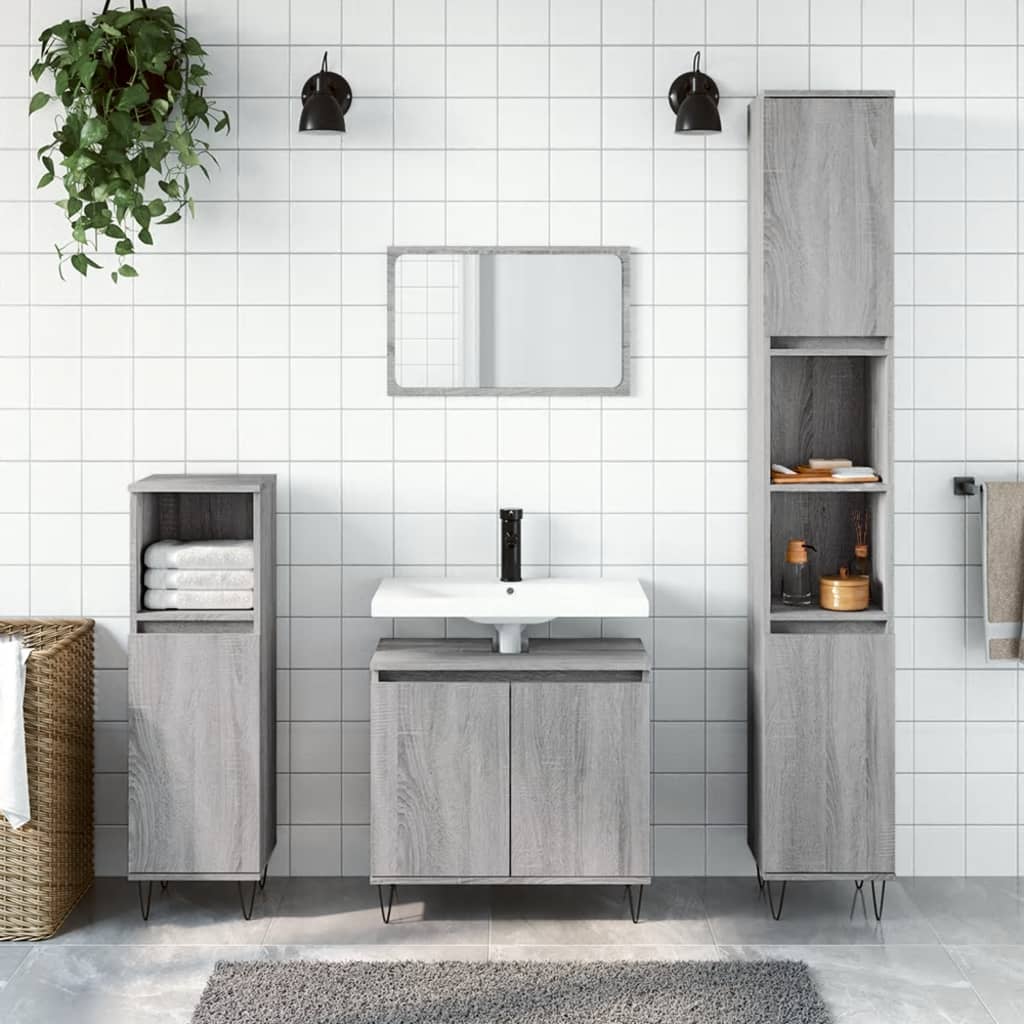 Set Mobili Da Bagno 3 Pz Grigio Sonoma In Legno Multistrato