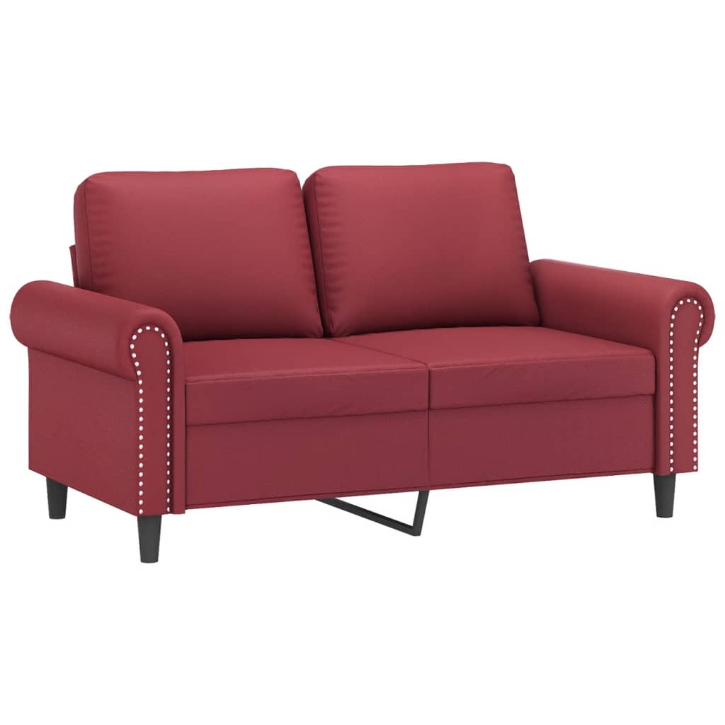 Set Di Divani 2 Pz Con Cuscini Rosso Vino In Similpelle - Image 3