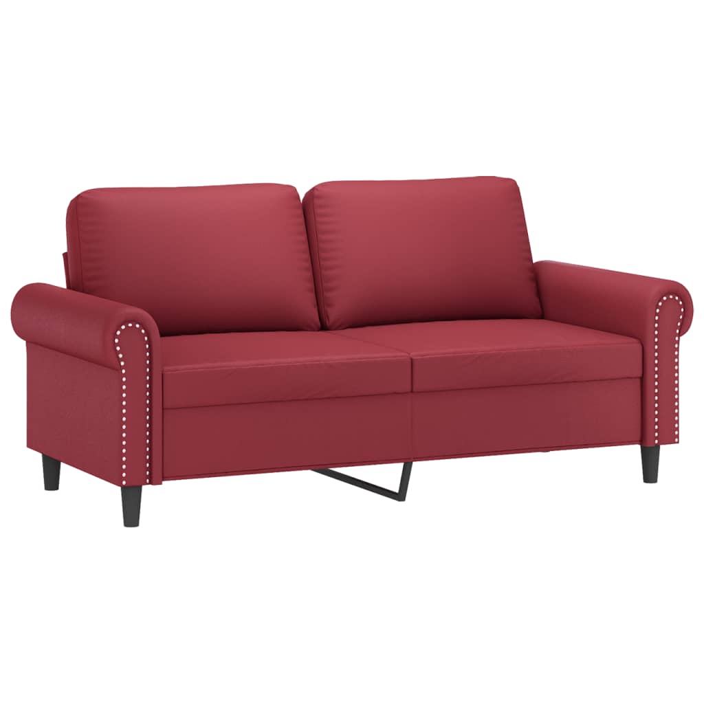 Set Di Divani 2 Pz Con Cuscini Rosso Vino In Similpelle - Image 4