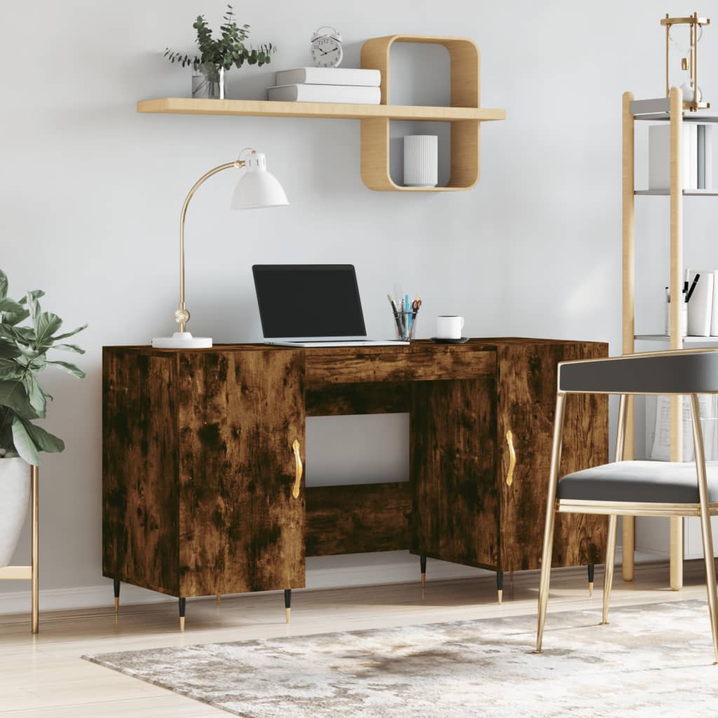 Scrivania Rovere Fumo 140x50x75 Cm In Legno Multistrato
