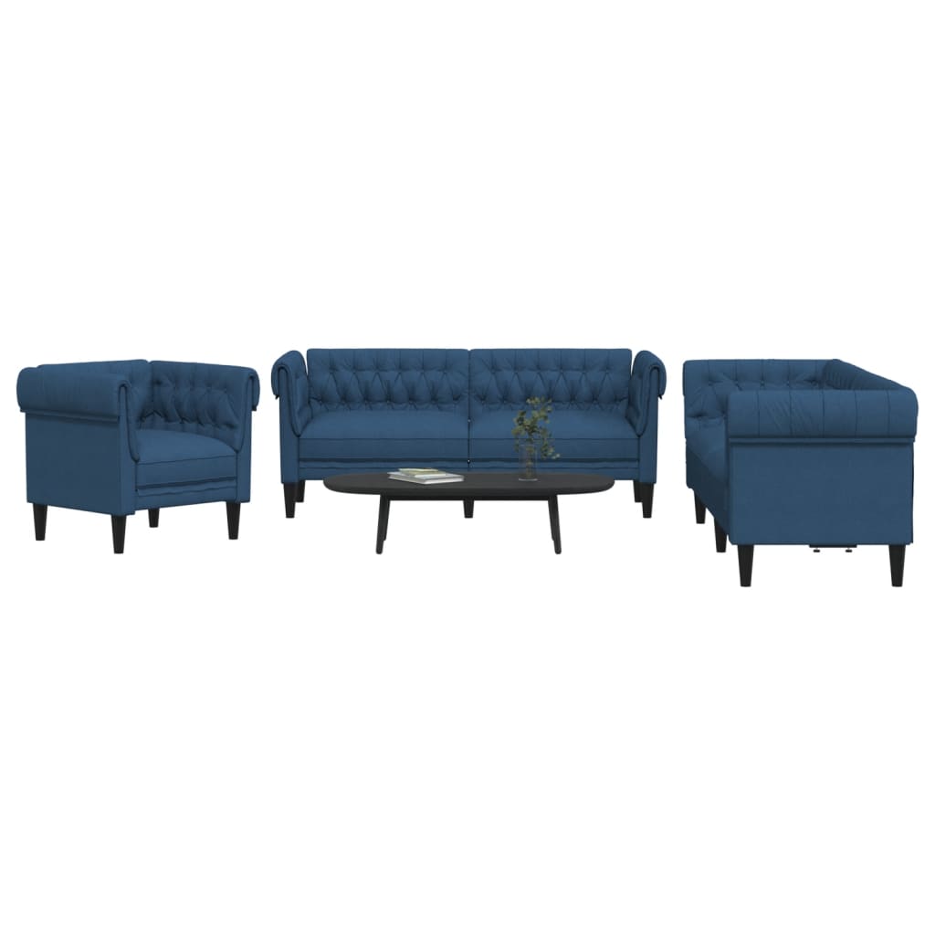 Set Di Divani 3 Pz Blu In Tessuto