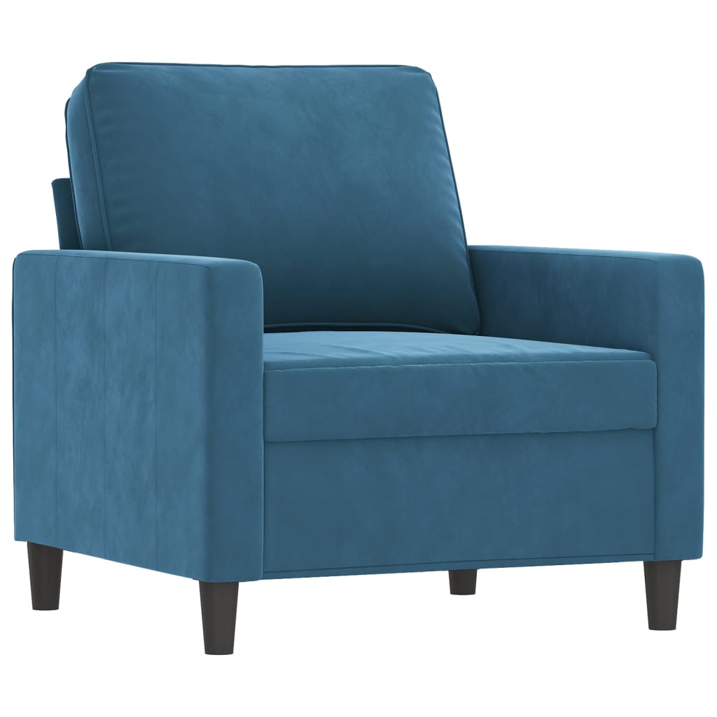 Set Di Divani 3 Pz Con Cuscini Blu In Velluto - Image 3