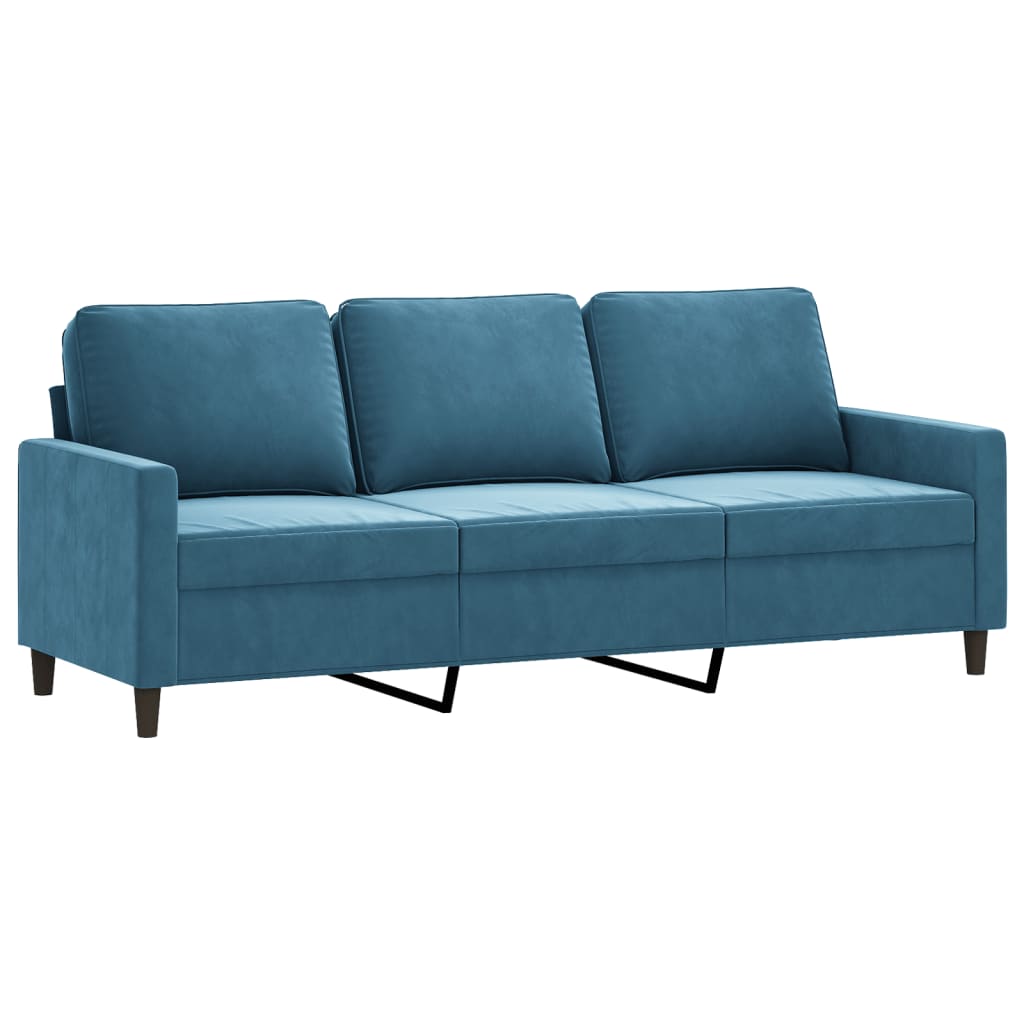 Set Di Divani 3 Pz Con Cuscini Blu In Velluto - Image 5