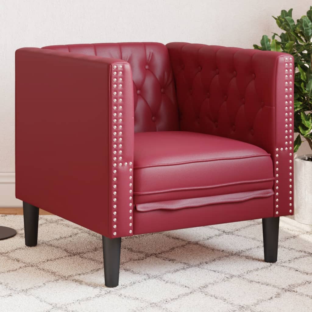 Poltrona Chesterfield Rosso Vino In Similpelle