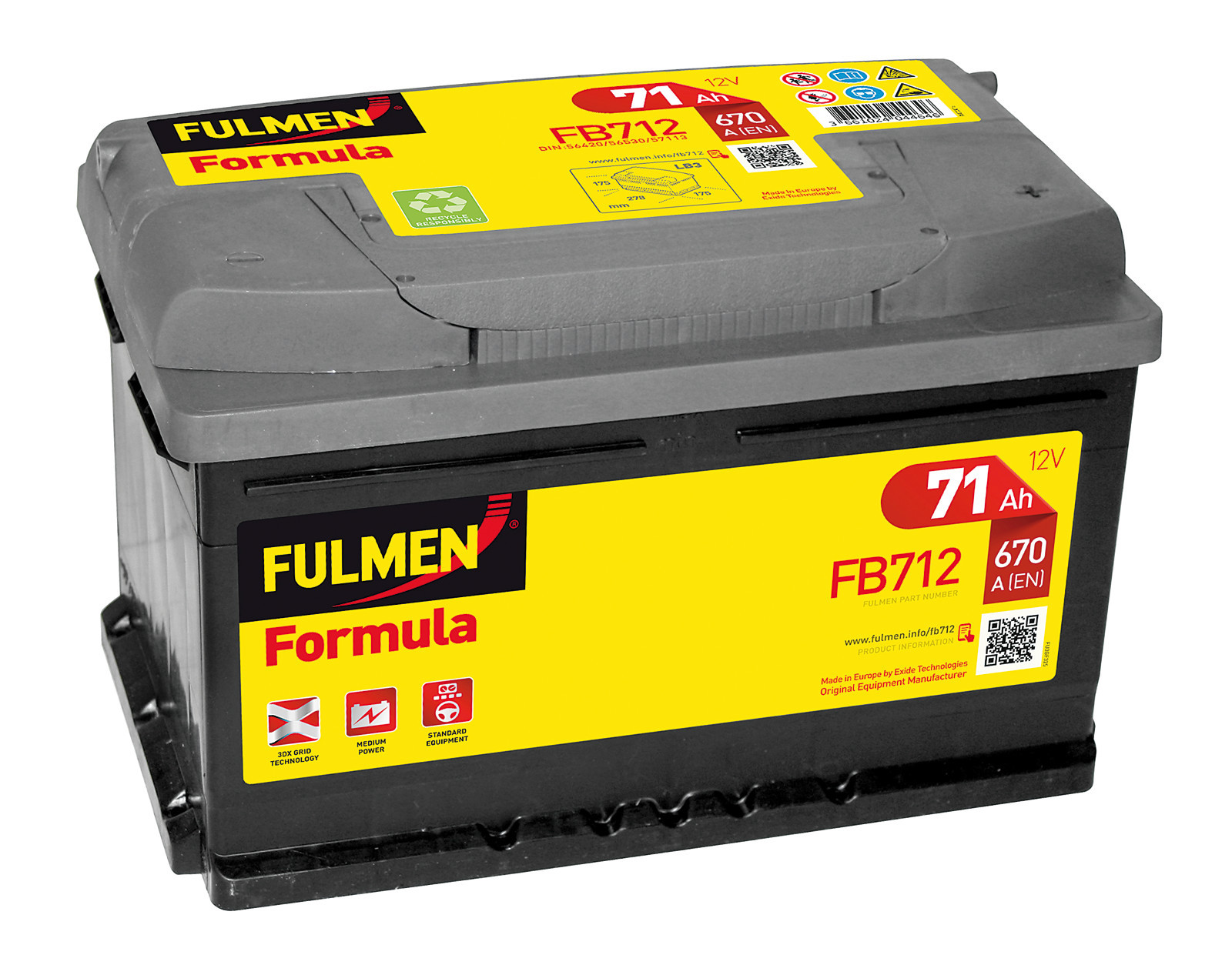 Batteria 12v - Fulmen Formula - 71 Ah - 670 A - Lb3