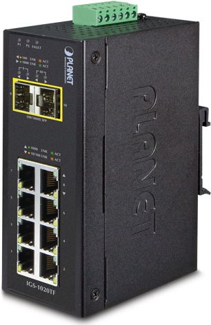 Planet IgS-1020tf - Switch - Nicht Verwaltet - 8 X 10/100/1000 + 2 X Gigabit Sfp - An DiN-Schiene Montierbar - Ac 24 V / Dc 12 - 48 V