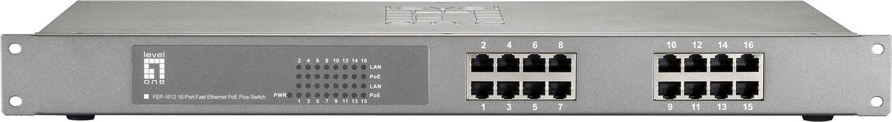 Levelone FeP-1612w120 - Switch - 16 X 10/100 (poe+) - An Rack Montierbar - Poe+ (480 W) (feP-1612w120)