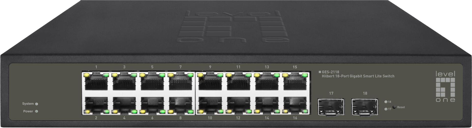 Levelone Hilbert 18-Port Gigabit Smart Lite Switch - 16 X Gigabit Rj45 - 2 X Gigabit Sfp (geS-2118)