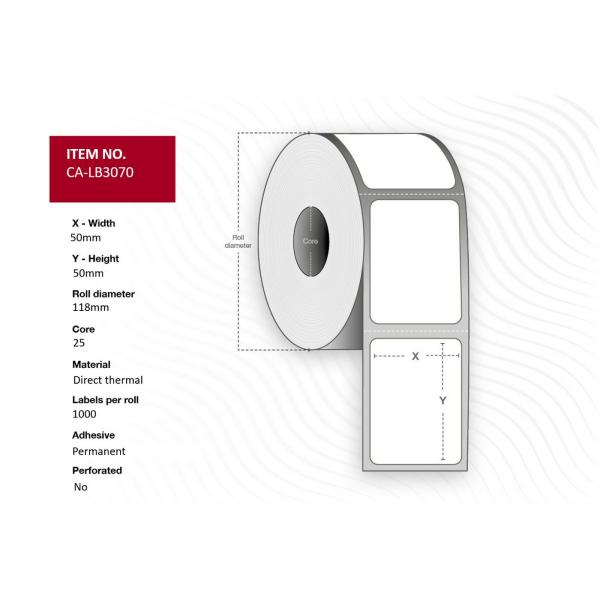 Capture CA-Lb3070 Etichetta Per Stampante Bianco (label 50x50, Core 25, - Diameter 118 Mm. Thermal - Print. Uncoated. Permanent. 1000 Labels Per Roll