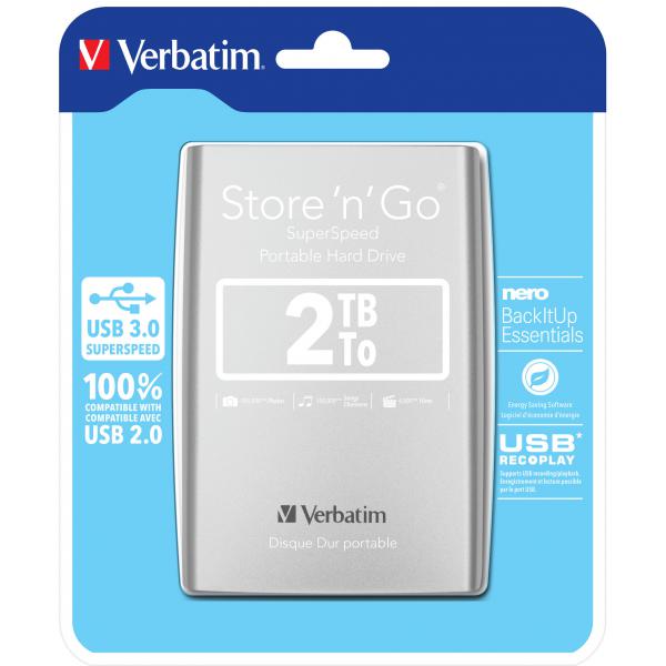 Verbatim Disco Rigido Portatile Store 'n' Go Usb 3.0 Da 2 Tb Argento (verbatim Portable Hard Drive Verbatim 2tb Silver Hard Drive)