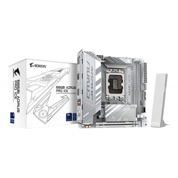 Gigabyte B860i Aorus Pro Ice Scheda Madre - Cpu Intel Core Ultra, Vrm A 8+1+2+1 Fasi, Fino A 9200mhz Ddr5, 1xpcie 5.0 + 1xpcie 4.0 M.2, Lan 2,5 Gbe,