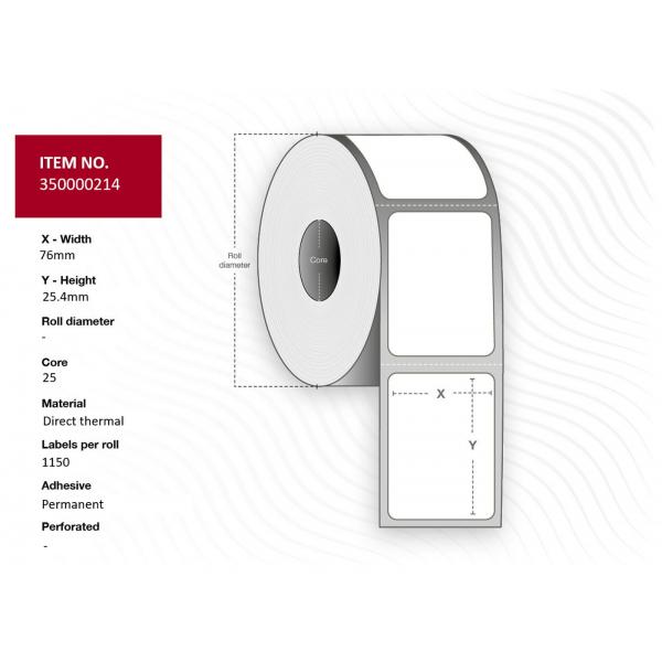 Capture 35000214 Etichetta Per Stampante Bianco (label 76x25.4 - Core 25. - White. Uncoated. Dt. - Permanent. 1.150 Labels Per Roll. 4 Rolls Per Box.