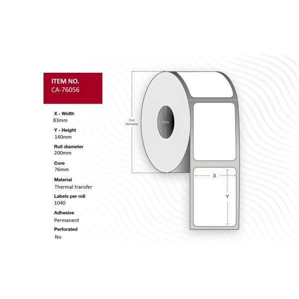 Capture CA-76056 Etichetta Per Stampante (label 83 X 140mm, Core 76mm. - Thermal Transfer, Coated, - Permanent, No Perforation. 1040 Labels Per Roll,