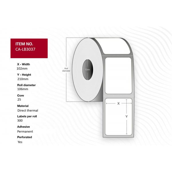 Capture CA-Lb3037 Etichetta Per Stampante Bianco (label 102x210, Core 25, - Diameter 106 Mm. Thermal - Print. Uncoated. Permanent. 300 Labels Per Rol