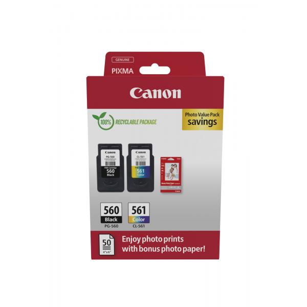 Canon PG-560/cL-561 Photo Value Pack - Lucida - Confezione Da 2 - Nero, Colore (ciano, Magenta, Giallo)