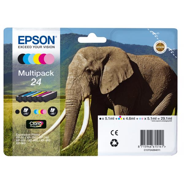 Epson 24 Multipack - Confezione Da 6 - 29,1 Ml - Nero, Giallo, Ciano, Magenta, Magenta Chiaro, Ciano Chiaro - Originale - Confezione In Blister - Car