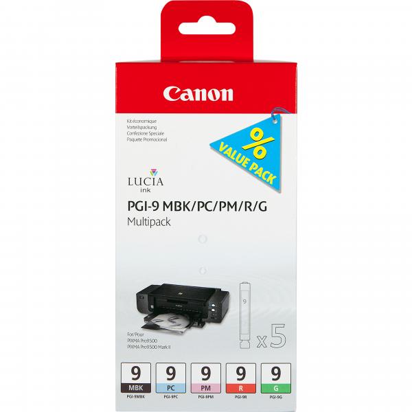 Confezione Multipla Canon PgI-9 Mbk/pc/pm/r/g - Confezione Da 5