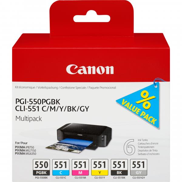 Confezione Multipla Canon PgI-550/clI-551 Pgbk/c/m/y/bk/gy