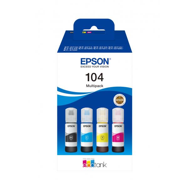 Epson Ecotank 104 - Confezione Da 4 - Nero, Giallo, Ciano, Magenta