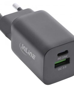 Alimentatore Usb Inline Power Delivery + Quick Charge - 33 W - UsB-A + UsB-C - Nero