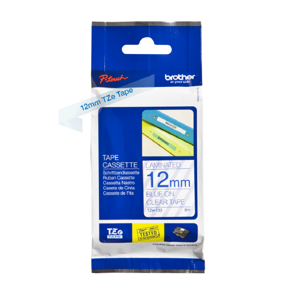 Brother TzE-133 - Blu Su Trasparente - Rotolo (1,2 Cm X 8 m) - Image 3