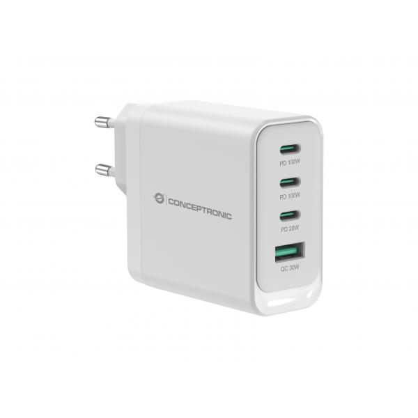 Conceptronic Althea22w100 4-Port 100w Gan UsB-PD-Ladegerät, UsB-C X 3, UsB-A X 1, Qc 3.0, Pps, Pd 3.0, Drinnen, Ac, 20 V, Weiß