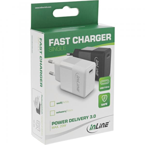 Alimentatore Caricabatterie Inline Usb Pd UsB-C Singolo - Power Delivery - 20w - Bianco