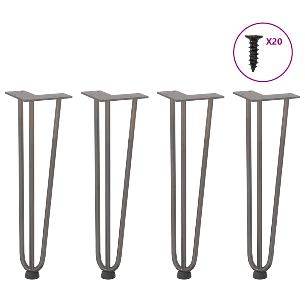 vidaXL Patas de horquilla para mesa de centro (4 unidades, acero natural, 42 cm, acero macizo)