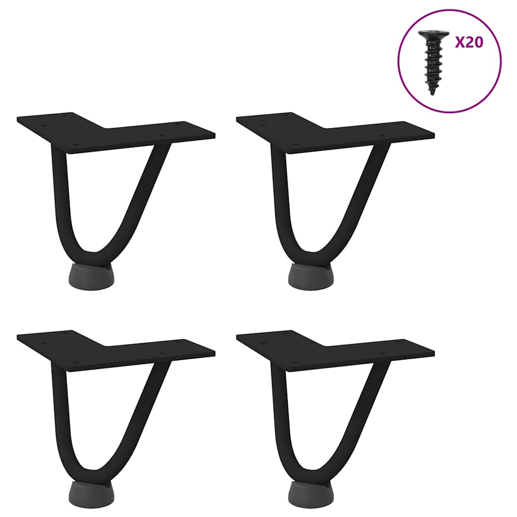 vidaXL Patas de horquilla para mesa de centro (4 unidades), color negro, 10 cm, acero macizo