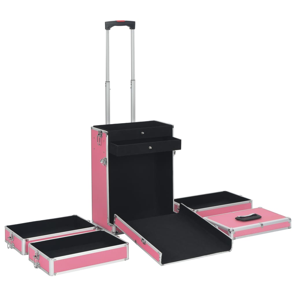 vidaXL Maletín trolley de maquillaje de aluminio rosa - Image 5