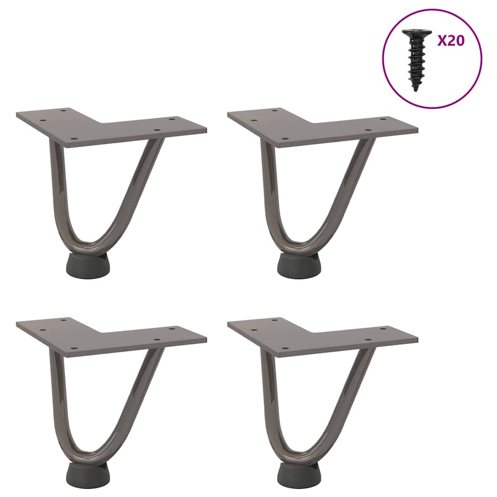 vidaXL Patas de horquilla para mesa de centro (4 unidades, acero natural, 10 cm, acero macizo)