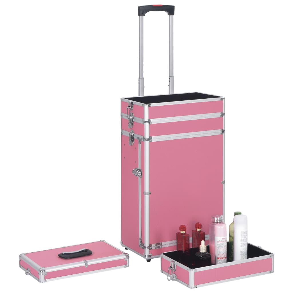 vidaXL Maletín trolley de maquillaje de aluminio rosa - Image 6