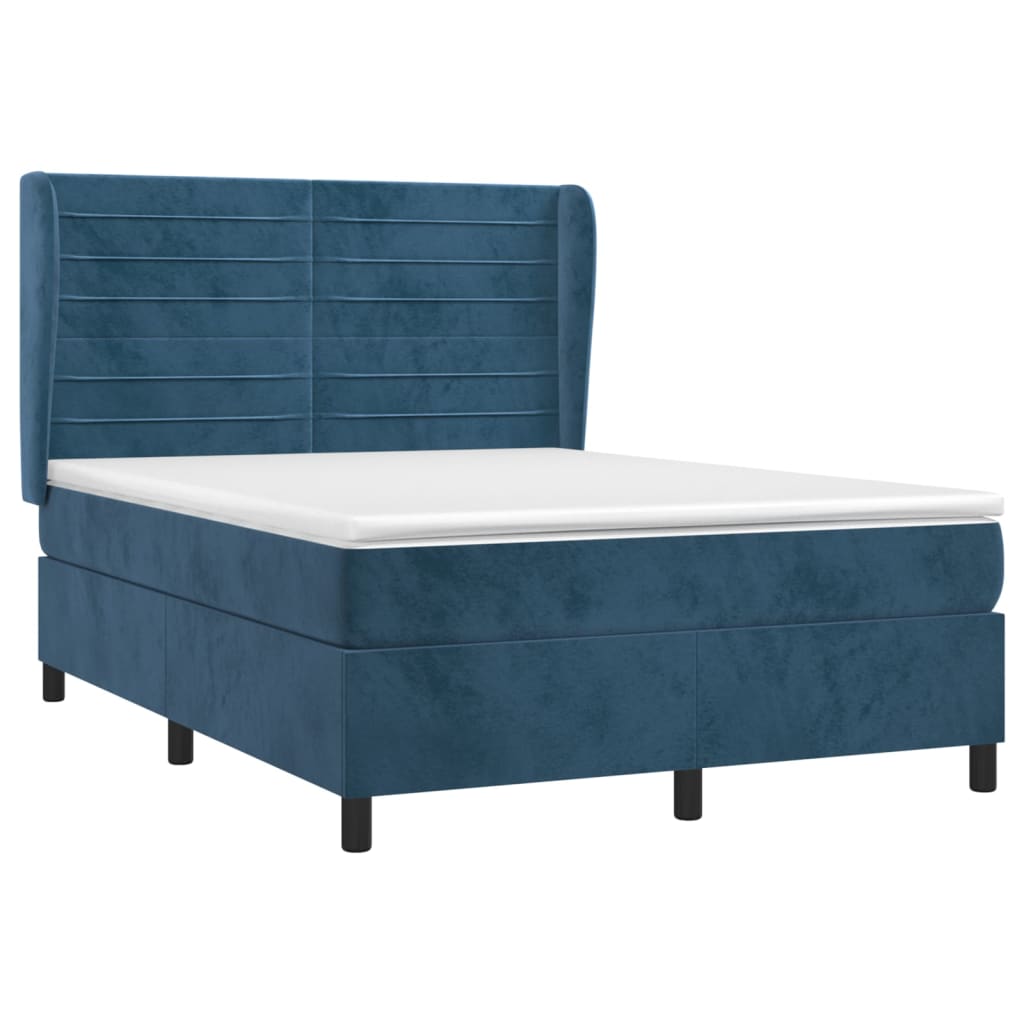 vidaXL Boxspringbett mit Matratze Dunkelblau 140x200 cm Samt - Image 3