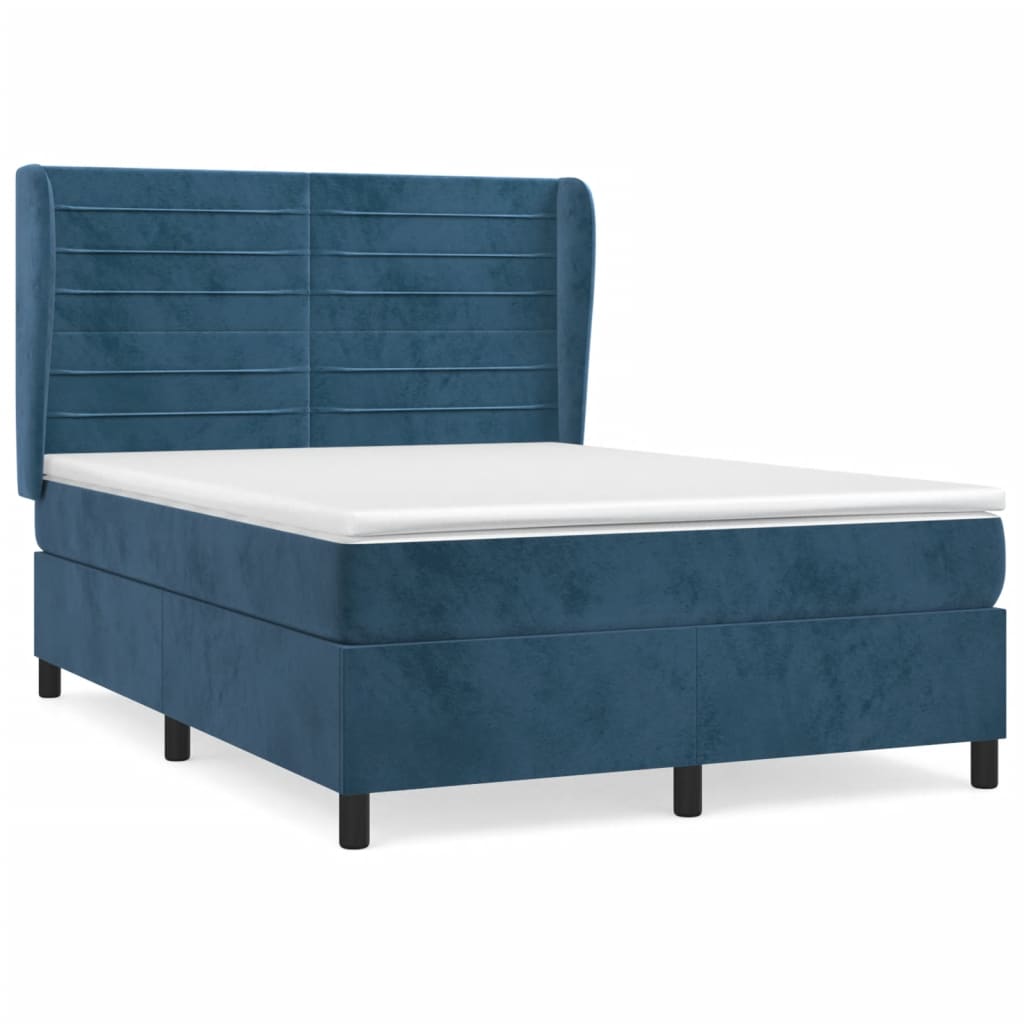 vidaXL Boxspringbett mit Matratze Dunkelblau 140x200 cm Samt - Image 2
