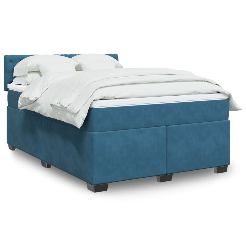 vidaXL Boxspringbett mit Matratze Dunkelblau 140x200 cm Samt