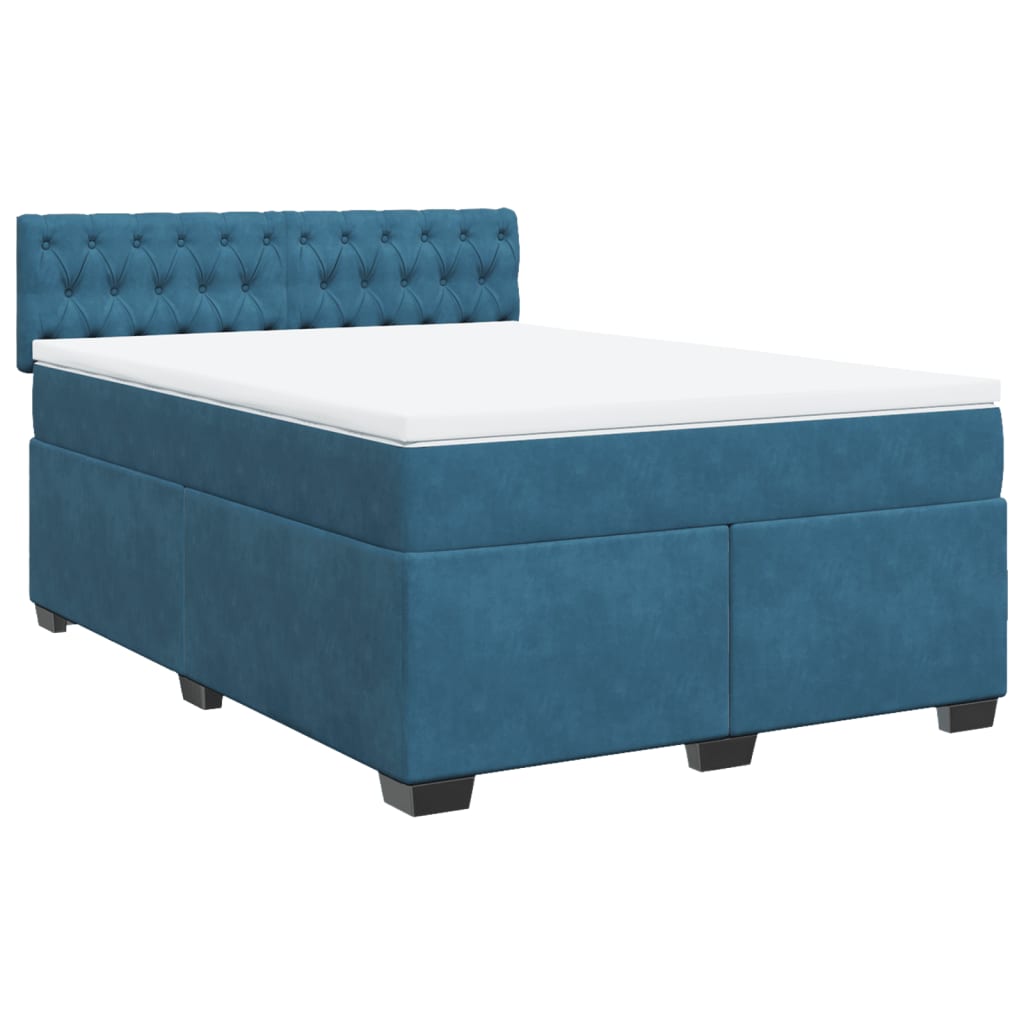 vidaXL Boxspringbett mit Matratze Dunkelblau 140x200 cm Samt - Image 2
