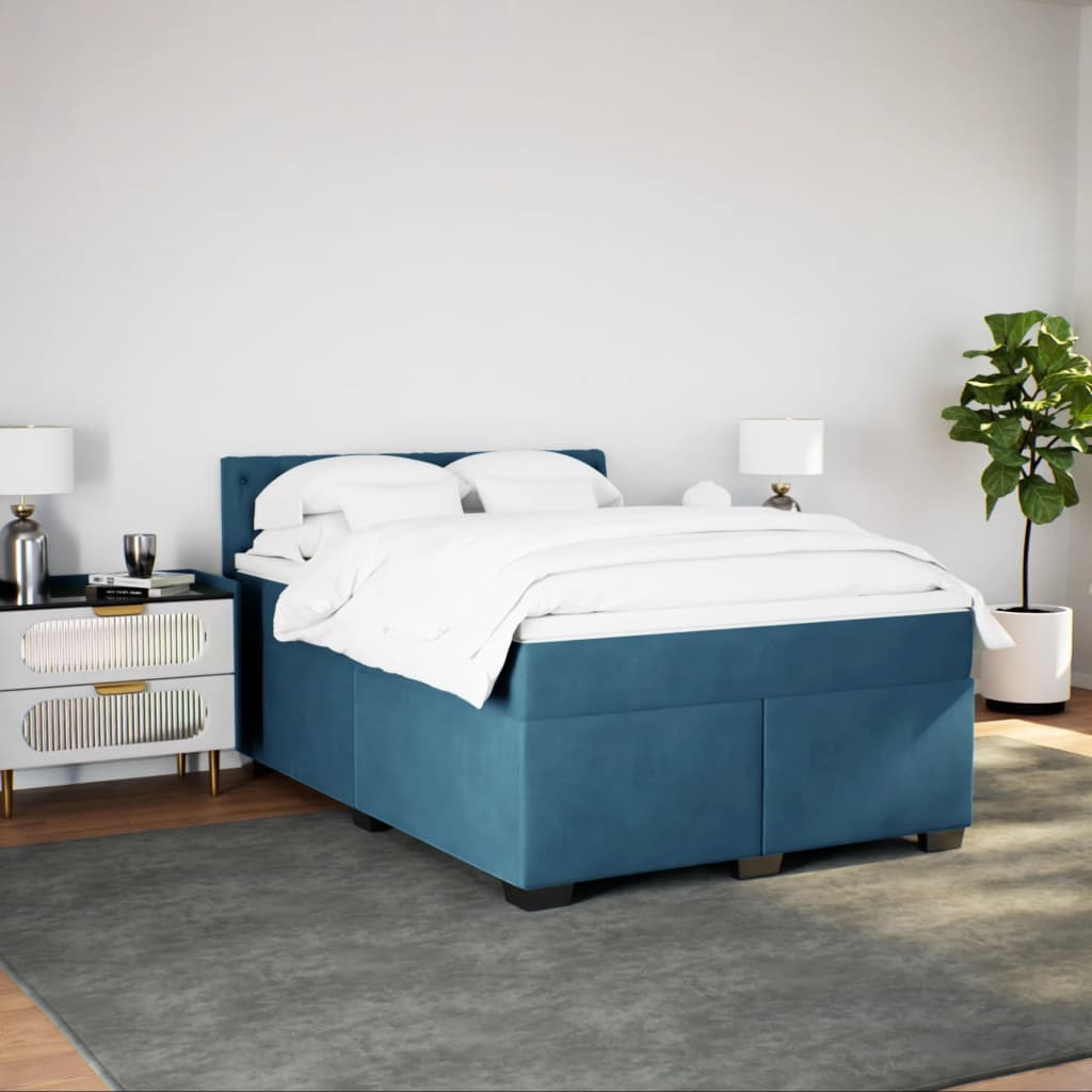 vidaXL Boxspringbett mit Matratze Dunkelblau 140x200 cm Samt - Image 3