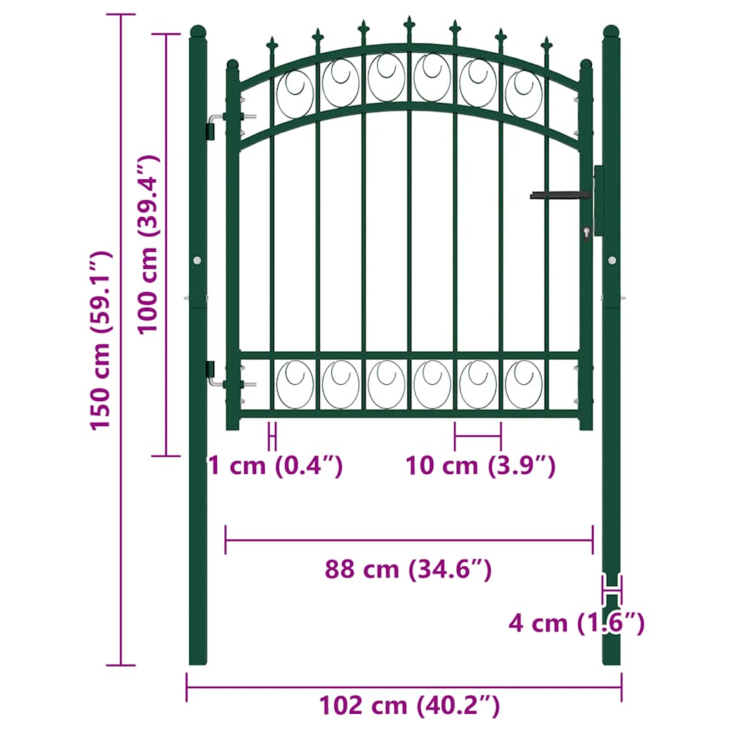 vidaXL Zauntor mit Spitzen Stahl 100x100 cm Grün - Image 5
