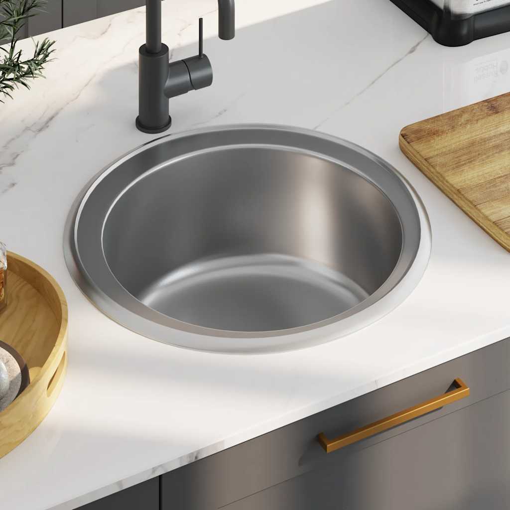 vidaXL Einbauspüle mit Sieb und Siphon Edelstahl