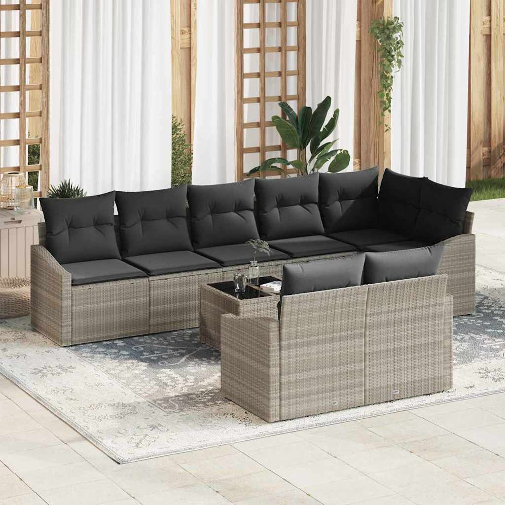 vidaXL Sofa Set mit Kissen mit Speicher 9 pcs Hellgrau Poly-Rattan