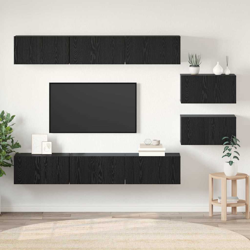 vidaXL Ensemble meuble TV Montage mural Chêne noir Bois d'ingénierie