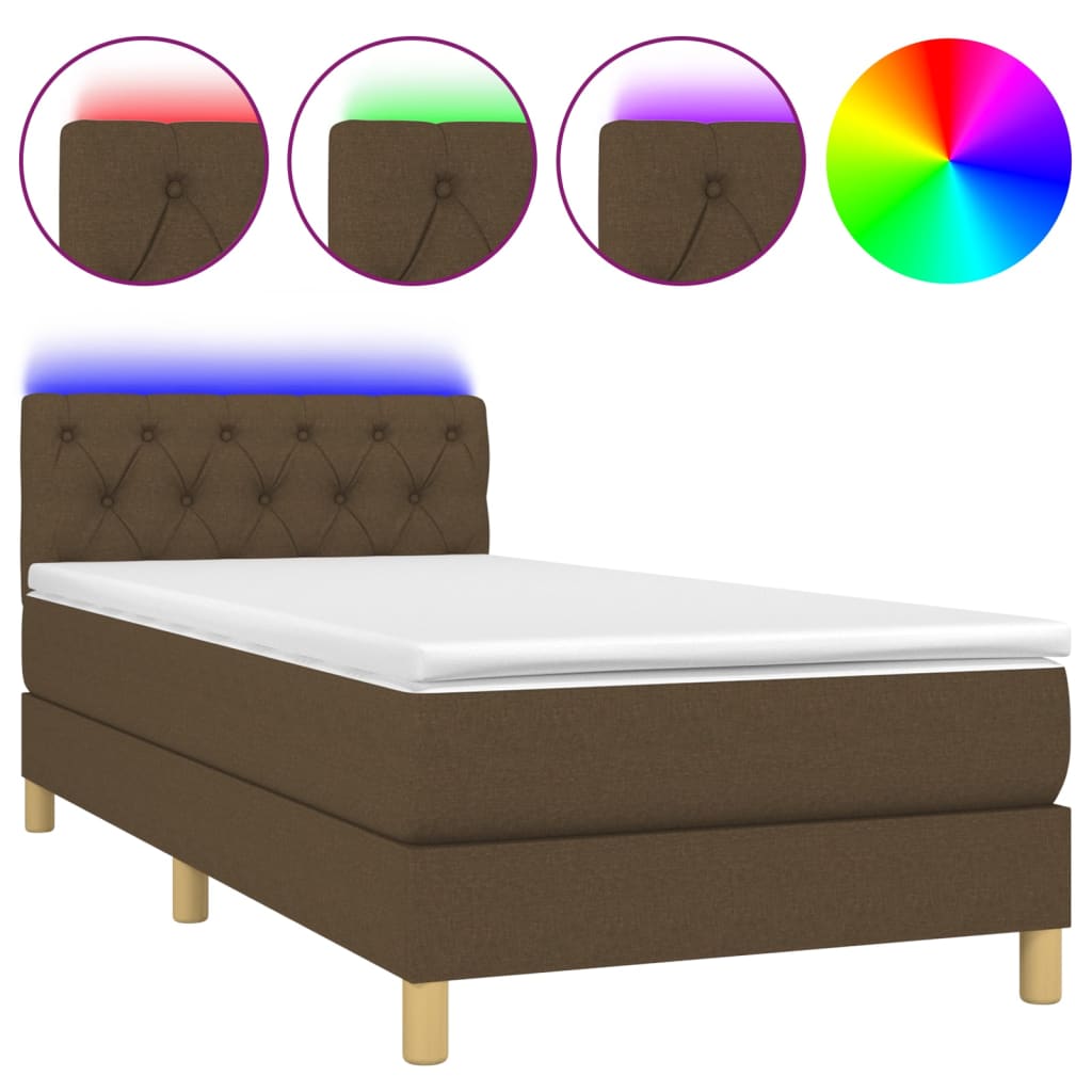 vidaXL Sommier à lattes de lit et matelas et LED Marron foncé 80x200cm - Image 2