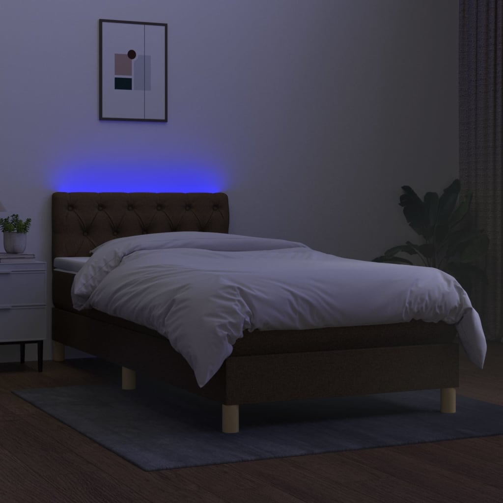 vidaXL Sommier à lattes de lit et matelas et LED Marron foncé 80x200cm - Image 4