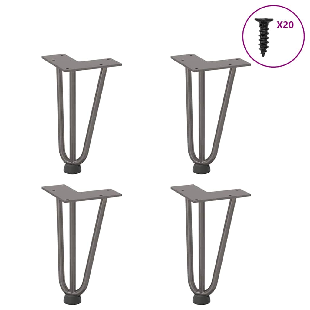 vidaXL Patas de horquilla para mesa de centro (4 unidades, acero natural, 20 cm, acero macizo)