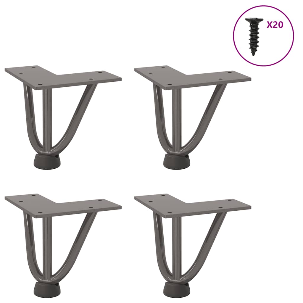 vidaXL Patas de horquilla para mesa de centro (4 unidades, acero natural, 10 cm, acero macizo)