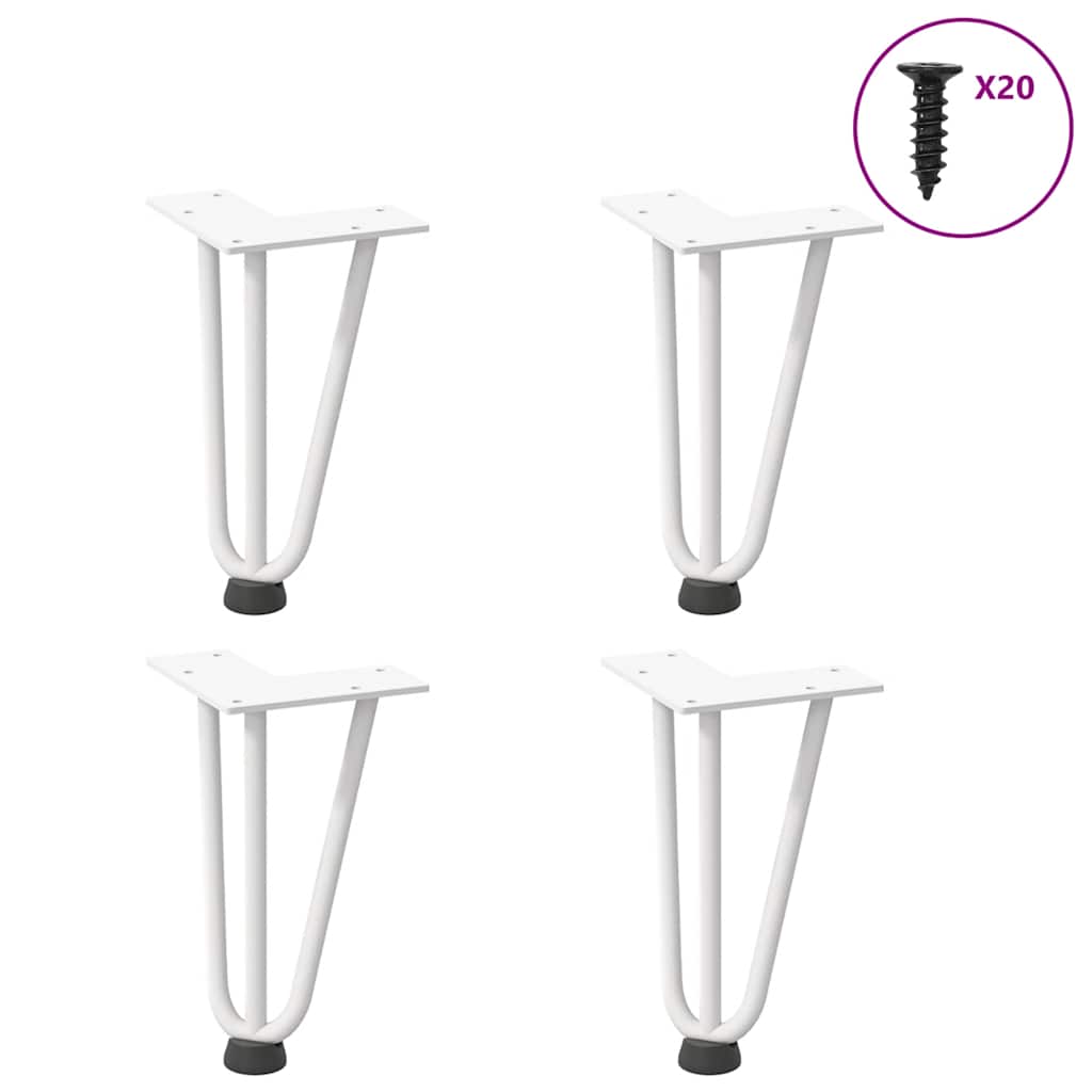 vidaXL Patas de horquilla para mesa de centro (4 unidades), color blanco, 20 cm, acero macizo