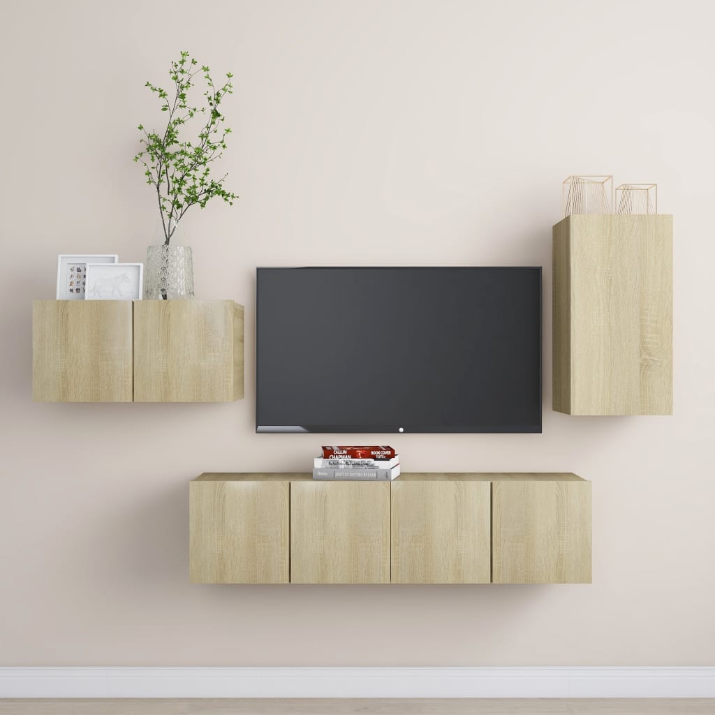 vidaXL Ensemble de meubles TV 4 pcs Chêne sonoma Bois d'ingénierie