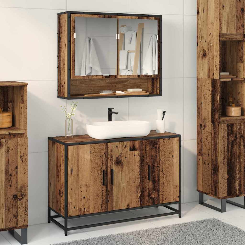 vidaXL Cabinet de salle de bain avec porte Bois Ancien 90 x 33 x 60 cm