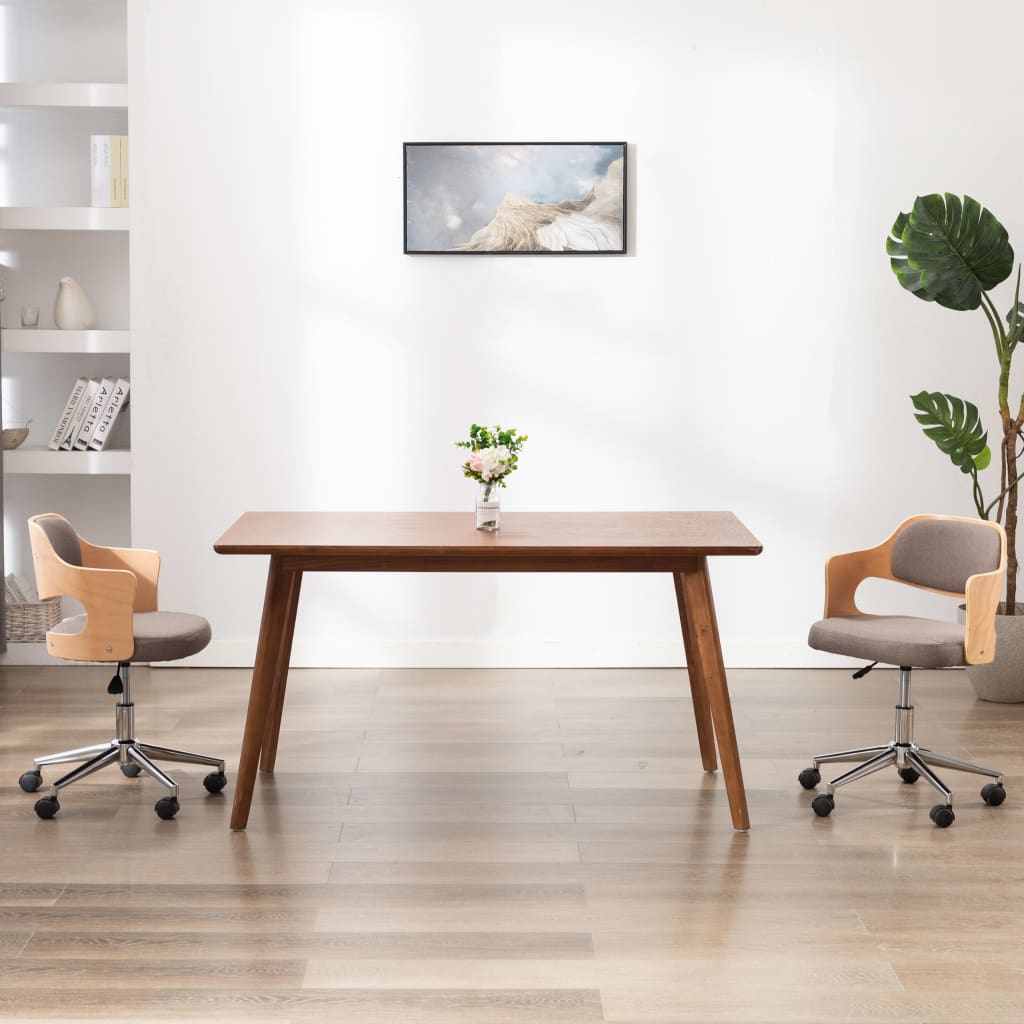 vidaXL Chaise pivotante de bureau Taupe Bois courbé et tissu